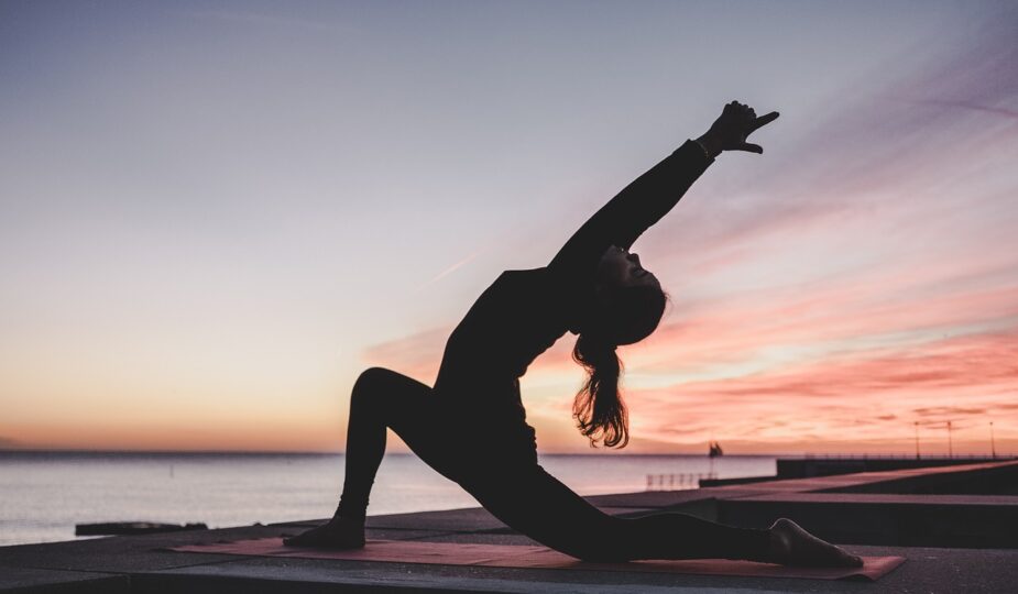 yoga, outdoors, sunrise, meditation, fitness, nature, workout, exercise, woman, twilight, dusk